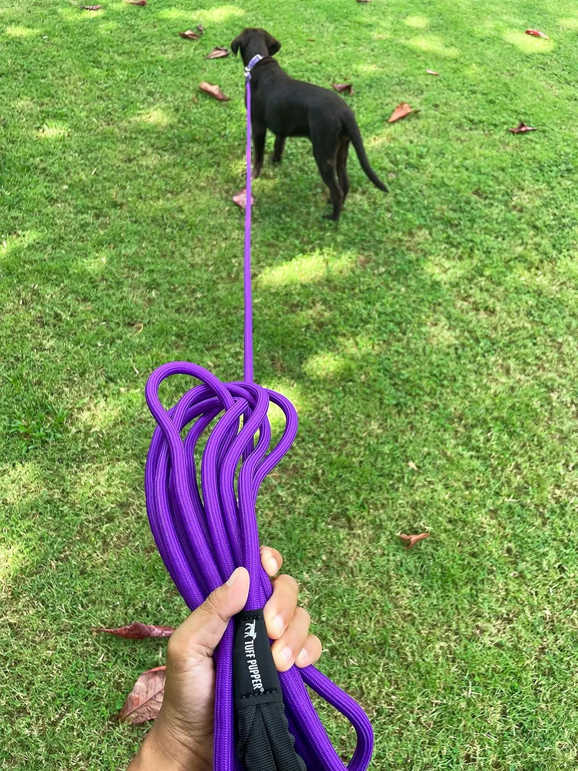 Tuff Pupper Heavy Duty 30 Foot Long Rope Leash for Dogs | Dog Recall Training Lead | High Visibility Strong Climbing Rope Leash | Hand or Waist Worn | Stainless Steel 360° Clips for Tangle Free Use