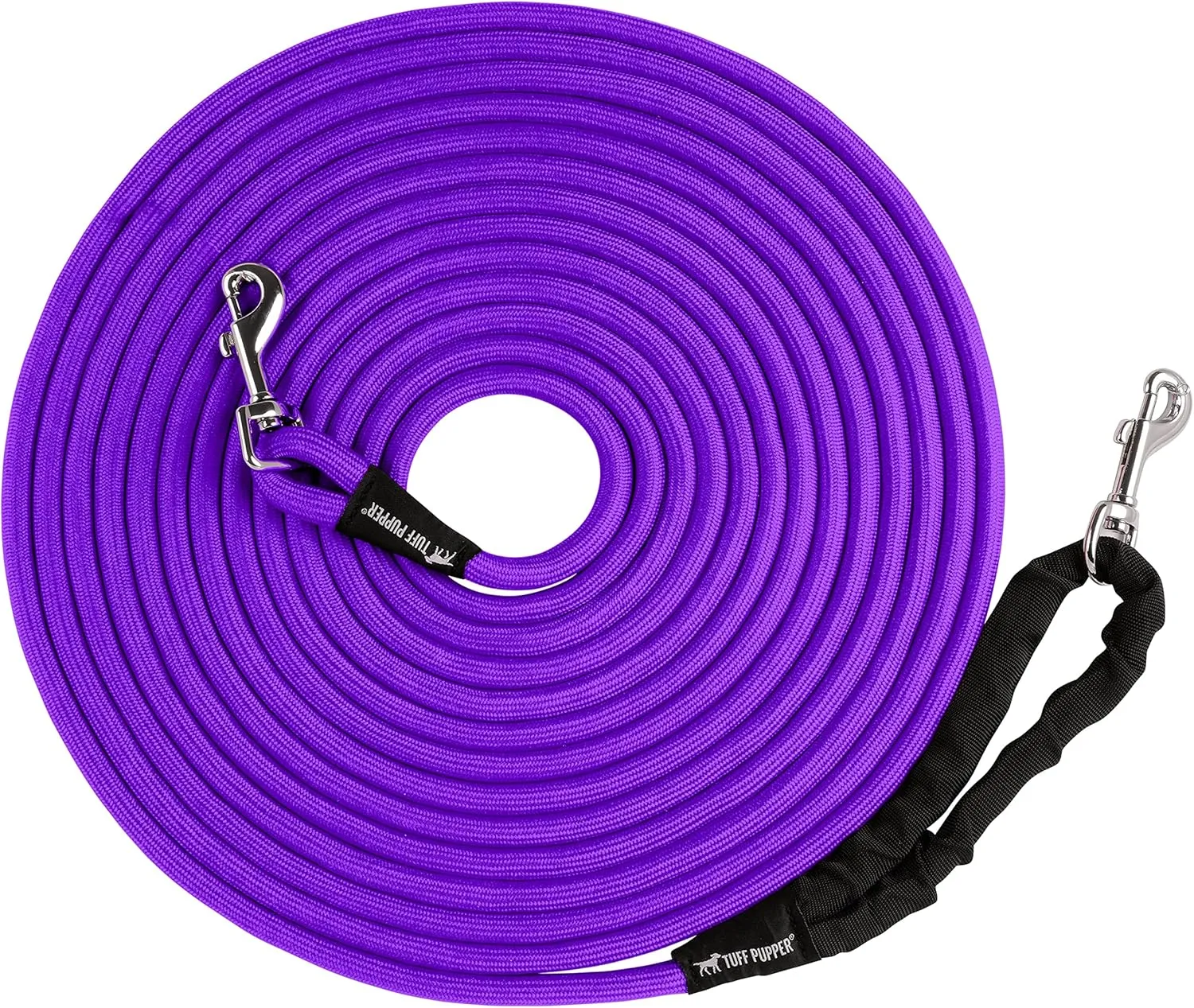 Tuff Pupper Heavy Duty 30 Foot Long Rope Leash for Dogs | Dog Recall Training Lead | High Visibility Strong Climbing Rope Leash | Hand or Waist Worn | Stainless Steel 360° Clips for Tangle Free Use