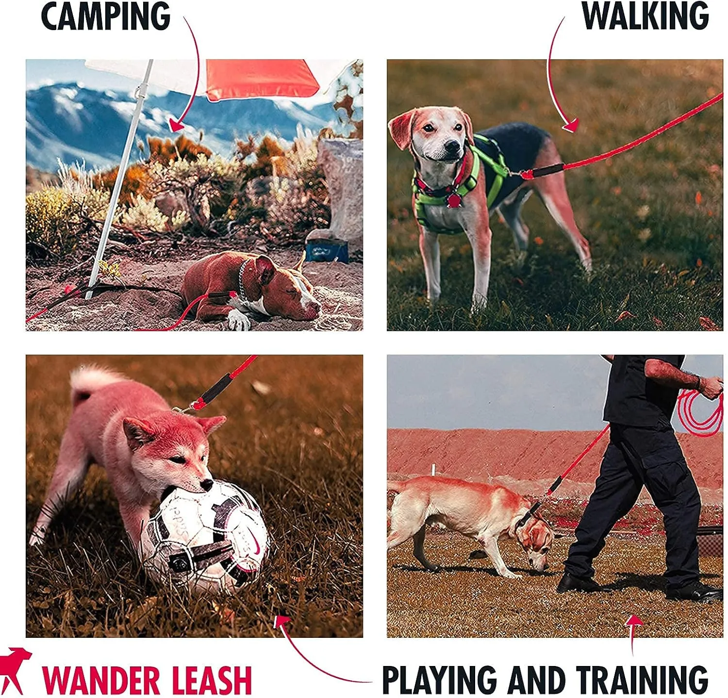 Tuff Pupper Heavy Duty 30 Foot Long Rope Leash for Dogs | Dog Recall Training Lead | High Visibility Strong Climbing Rope Leash | Hand or Waist Worn | Stainless Steel 360° Clips for Tangle Free Use