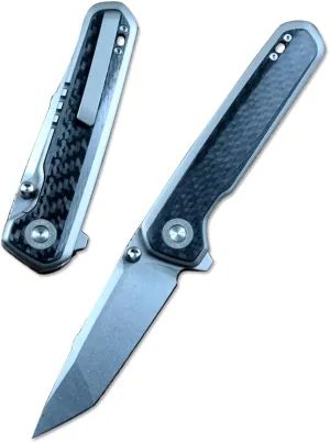 TWO SUN TS473 Folding Knife Outdoor Camping Hunting 14C28N Blade Ceramic Ball Bearing Washer TC4 Handle, black