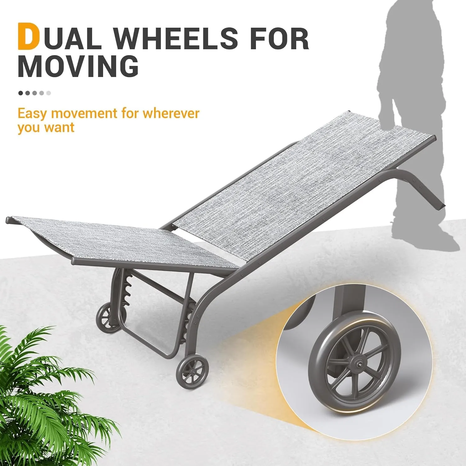 UDPATIO Aluminum Patio Lounge Chairs Outdoor Chaise Set of 3, Pool Lounge Chair with 5-Level Backrest Lounger with Wheels and Side Table for Beach Patio Lawn Easy Assembly & Lightweight