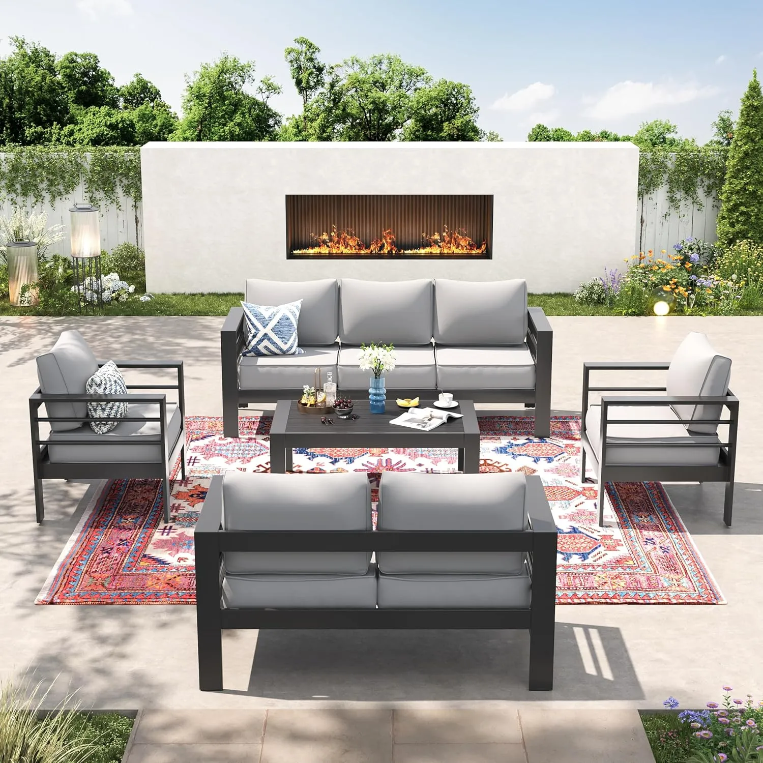 UDPATIO Oversized Aluminum Patio Furniture Set, Modern Outdoor Patio Conversation Sets, Patio Sectional Sofa Set w/ 5 Inch Cushion for Patio Poolside, Deck,(Include 4 Sofa Cover)