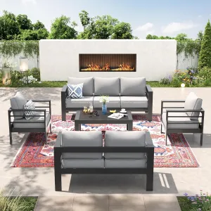 UDPATIO Oversized Aluminum Patio Furniture Set, Modern Outdoor Patio Conversation Sets, Patio Sectional Sofa Set w/ 5 Inch Cushion for Patio Poolside, Deck,(Include 4 Sofa Cover)