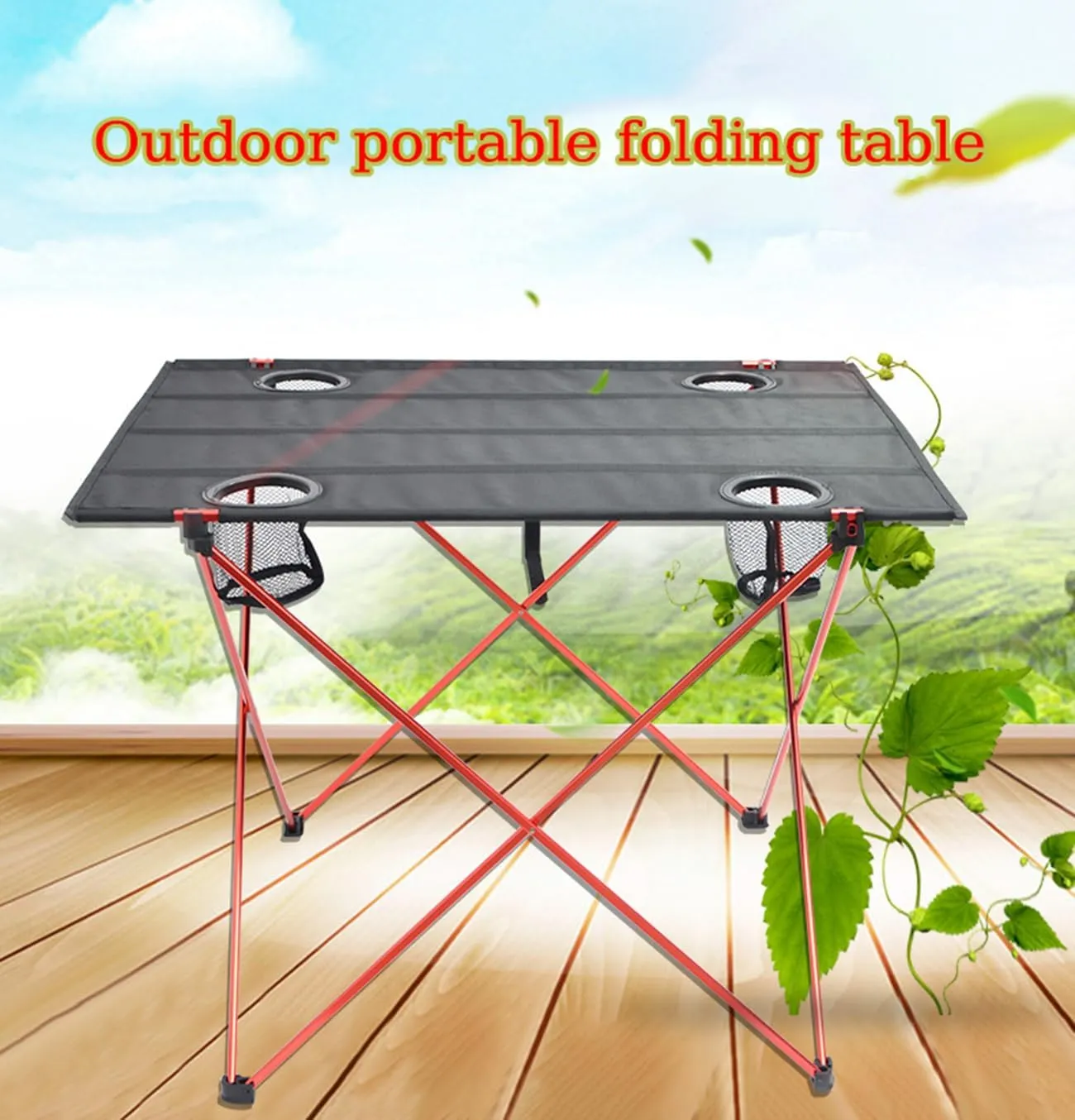 Ultra-Light Aluminum Alloy Camping Table Folding Beach Portable Table Outdoor Backpacking Roll Up Desk Furniture with Cup Holders, for Camping, Picnic, Beach and BBQ,Gray