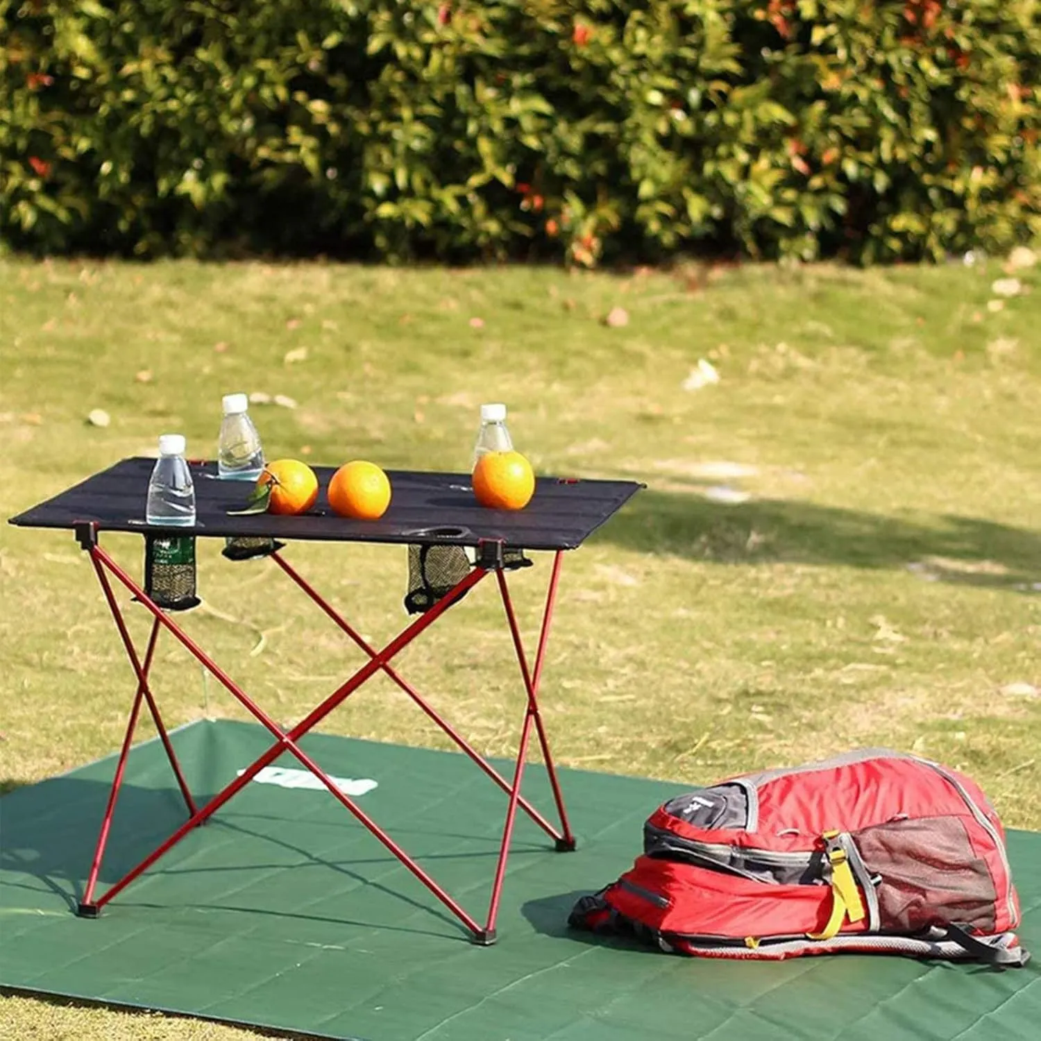 Ultra-Light Aluminum Alloy Camping Table Folding Beach Portable Table Outdoor Backpacking Roll Up Desk Furniture with Cup Holders,Blue