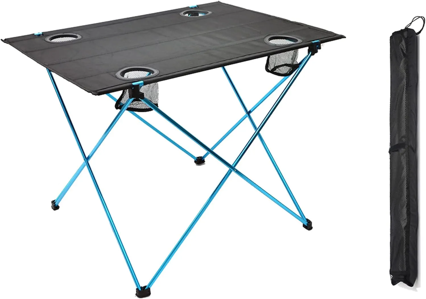Ultra-Light Aluminum Alloy Camping Table Folding Beach Portable Table Outdoor Backpacking Roll Up Desk Furniture with Cup Holders,Blue