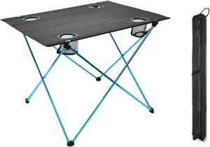 Ultra-Light Aluminum Alloy Camping Table Folding Beach Portable Table Outdoor Backpacking Roll Up Desk Furniture with Cup Holders,Blue