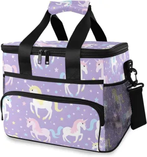 Unicorn Purple Horse Cooler Bag Insulated Cooler Soft Sided Cooler 24 Can Portable Picnic Bag Large Leakproof Lunch Bag Box for Beach Grocery Camping Travel Car Men Women