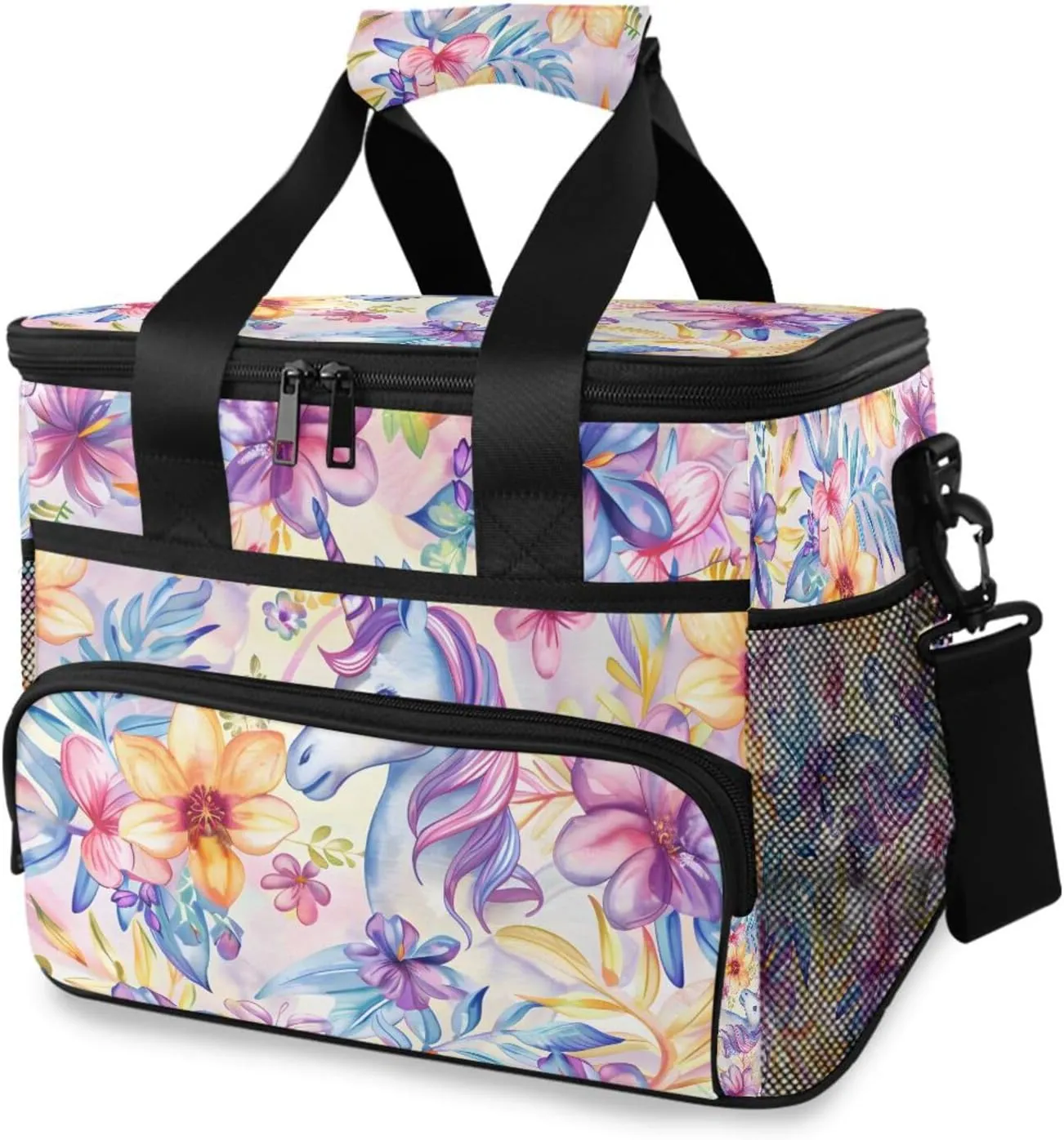 Unicorn Rainbow Horse Cooler Bag Insulated Cooler Soft Sided Cooler 24 Can Portable Picnic Bag Large Leakproof Lunch Bag Box for Beach Grocery Camping Travel Car Men Women