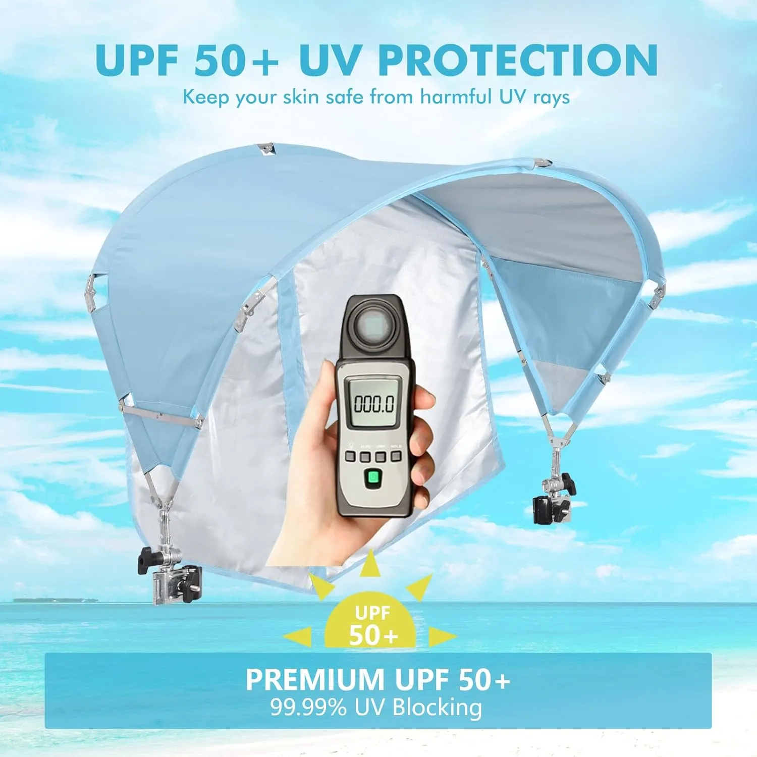Universal Chair Umbrella, UPF 50  Sun Shade with Adjustable Clamp Clip for Beach, Outdoor, Sports, Lawn, Zero Gravity, Wheelchair, Wagon (Patent Design)