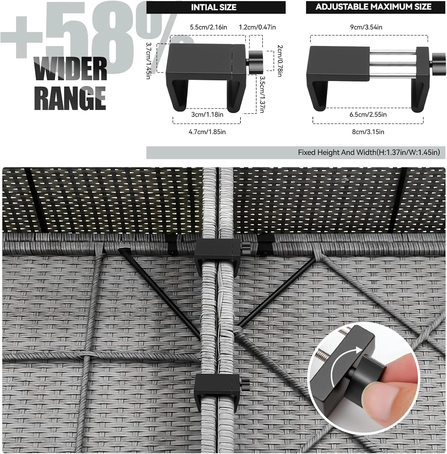 Universal Heavy-Duty Outdoor Furniture Clips for Wicker Patio Furniture, Anti-Separation Locking System for Sectional Couch, Secures up to 2.5" Square & Round Tubes(6pcs)