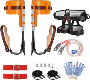 Upgrade Cowhide Tree Climbing Spikes Set, Tree Climbing Gear with Adjustable Climbing Belt and Rope, Leather Forged Tree Climbing Tool Non-Slip Pedal for Climbing, Sports, Working