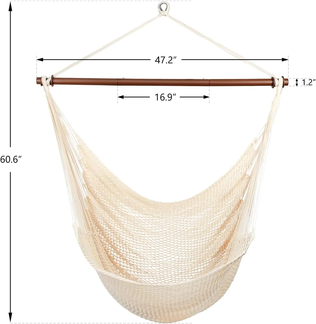 Upgraded Caribbean Hammock Chair with Detachable Metal Bar, Large Hammock Swing Chair, XL Rope Hanging Chair for Outdoor Indoor, 330 LBS Weight Capacity, Seashell