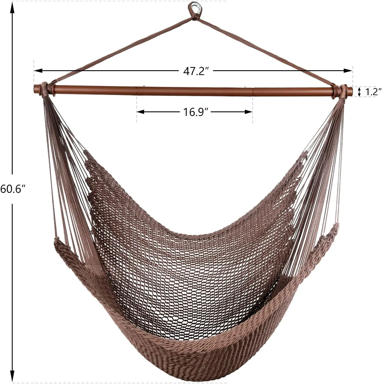 Upgraded Caribbean Hammock Chair with Detachable Metal Bar, Large Hammock Swing Chair, XL Rope Hanging Chair for Outdoor Indoor, 330lbs Weight Capacity, SaddleBrown