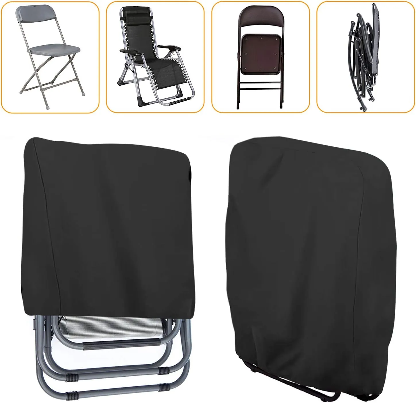 Uranshin Outdoor Furniture Cover Waterproof 2PCS, Zero Gravity Chair Covers, Folding Patio Chair Covers All Weather, Dustproof Anti Gravity Chair Cover with Storage Bag, 28" W x 13" D x 43" H, Black