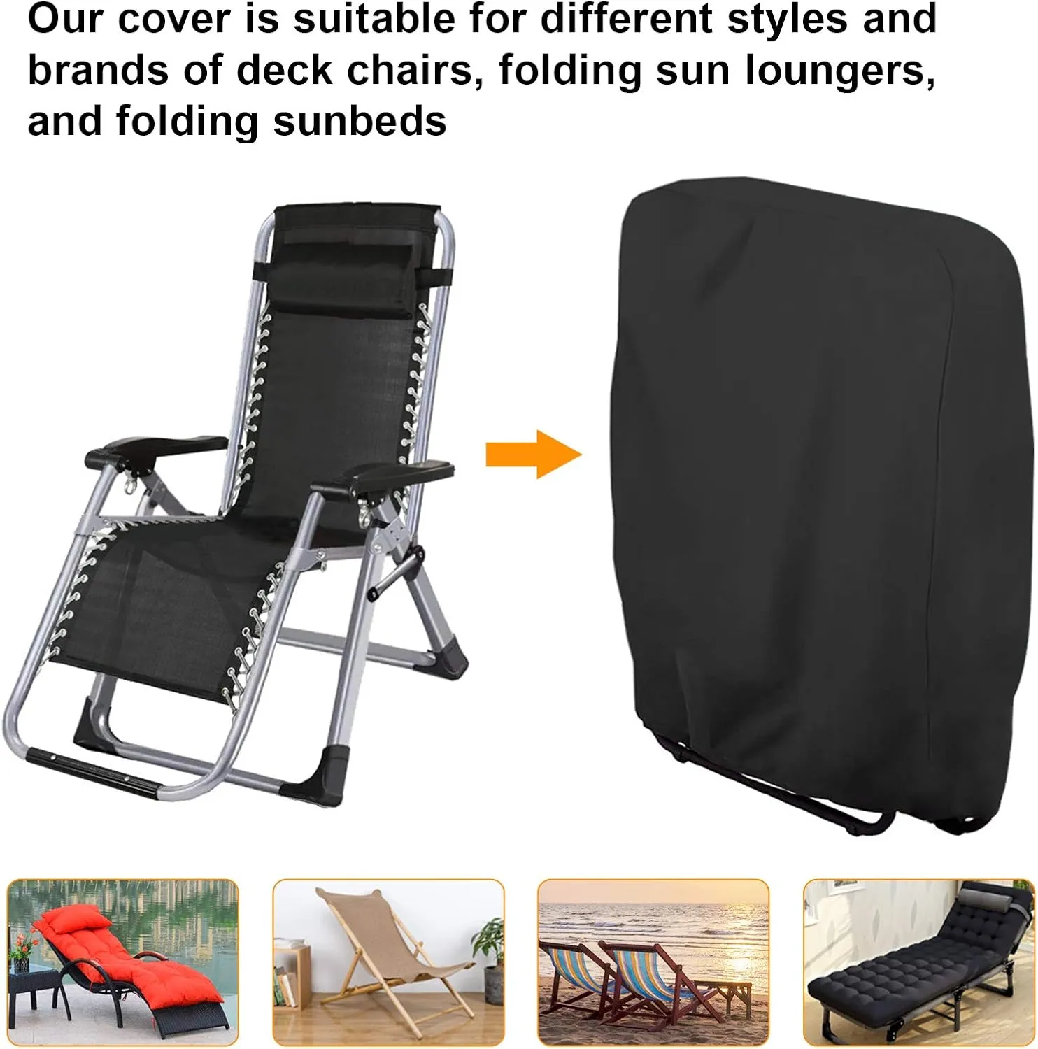 Uranshin Outdoor Furniture Cover Waterproof 2PCS, Zero Gravity Chair Covers, Folding Patio Chair Covers All Weather, Dustproof Anti Gravity Chair Cover with Storage Bag, 28" W x 13" D x 43" H, Black