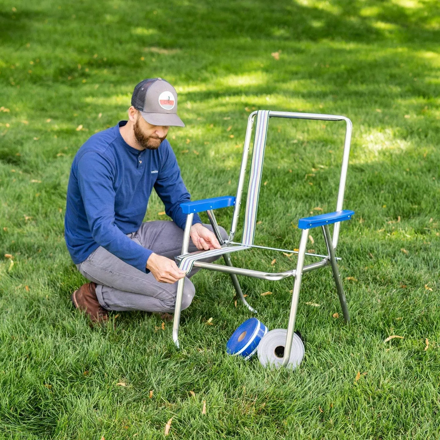 USA Chair Replacement Webbing - UV-Resistant Straps Made with Durable Polypropylene. Chair Webbing Kit (3" x 150', Sea Island Blue)