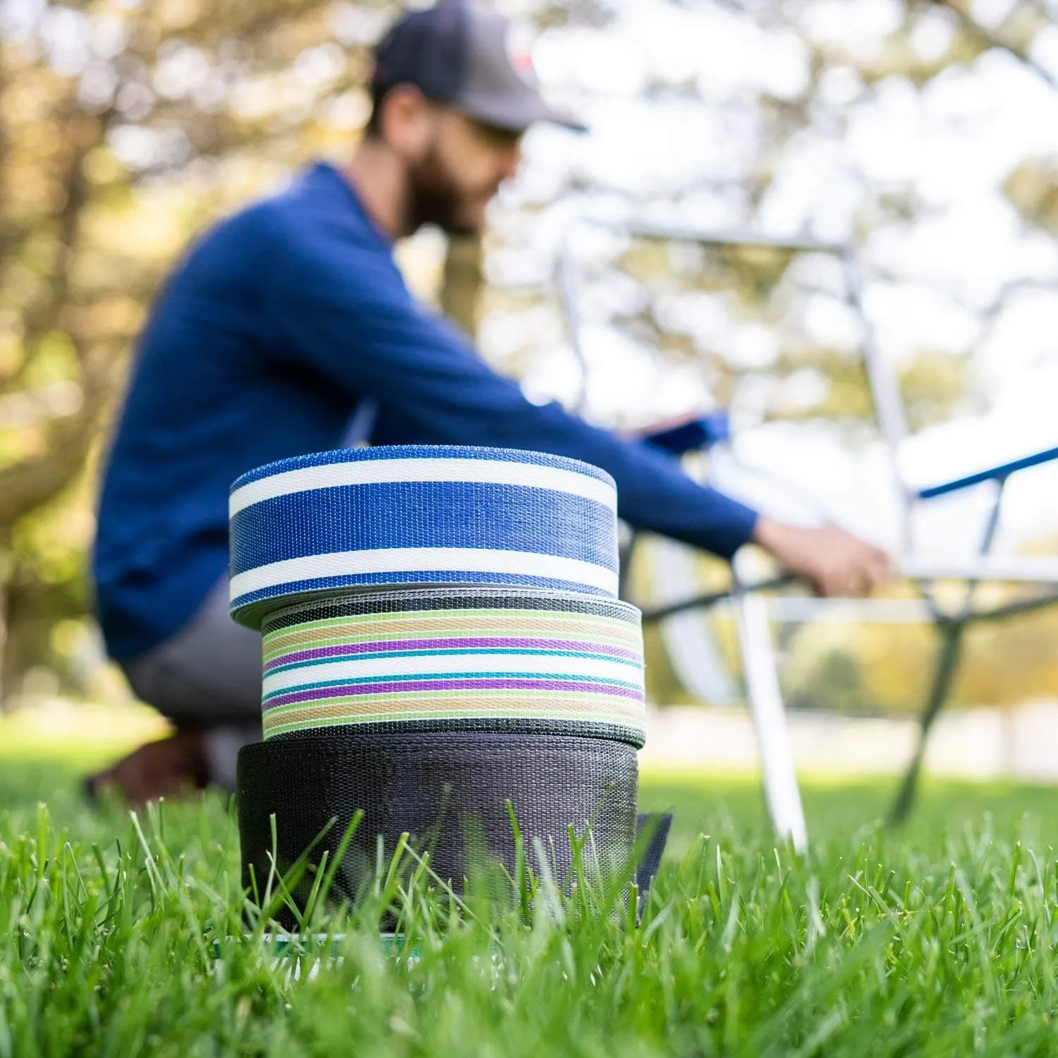 USA Chair Replacement Webbing - UV-Resistant Straps Made with Durable Polypropylene. Chair Webbing Kit (3" x 150', Sea Island Blue)