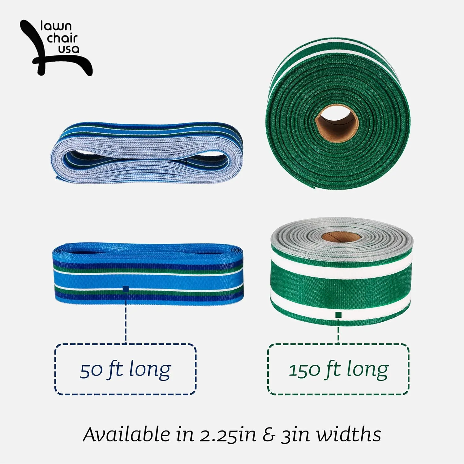 USA Chair Replacement Webbing - UV-Resistant Straps Made with Durable Polypropylene. Chair Webbing Kit (3" x 150', Sea Island Blue)