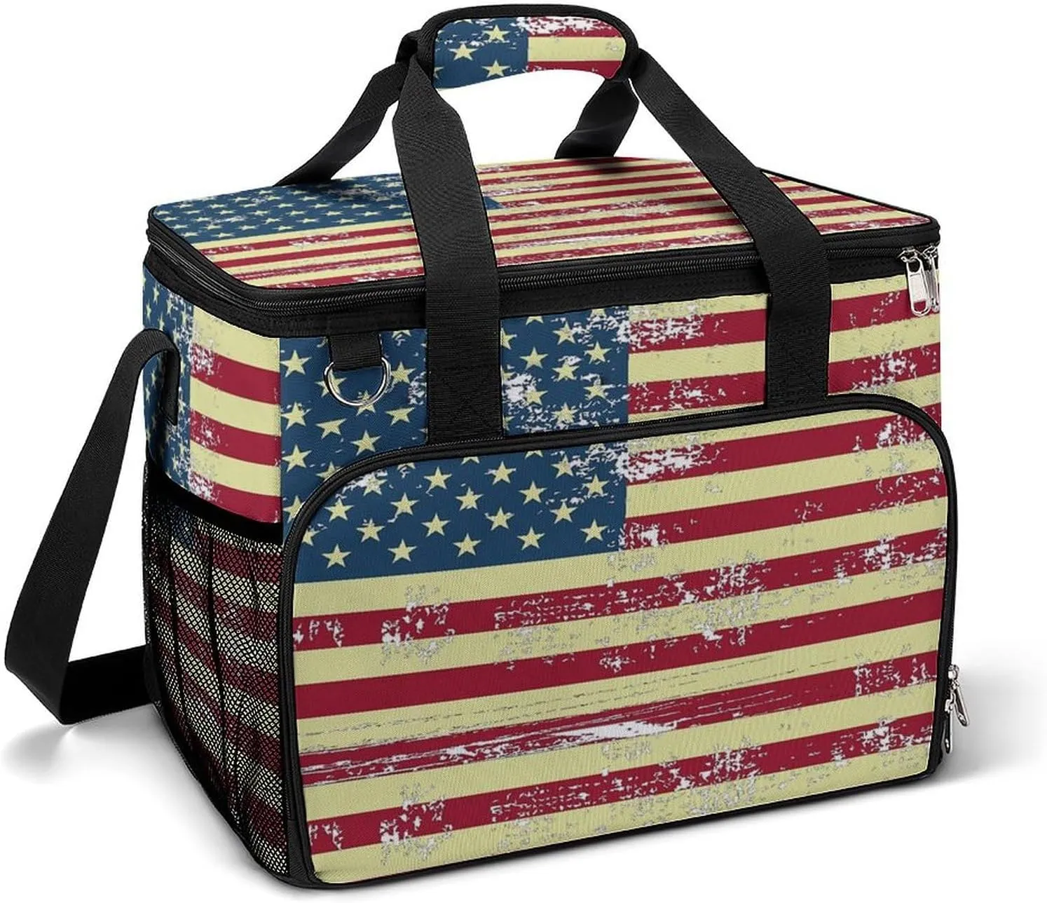 USA Flag Cooler Bag, Collapsible Soft Sided, Large Leakproof Camping Cooler, Portable Travel Cooler for Camping, Road Trips