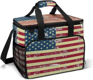 USA Flag Cooler Bag, Collapsible Soft Sided, Large Leakproof Camping Cooler, Portable Travel Cooler for Camping, Road Trips