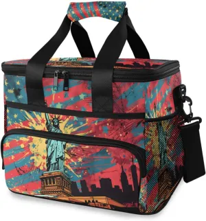 USA Patriotic Flag Eagle Cooler Bag Insulated Cooler Soft Sided Cooler 24 Can Portable Picnic Bag Large Leakproof Lunch Bag Box for Beach Grocery Camping Travel Car Men Women
