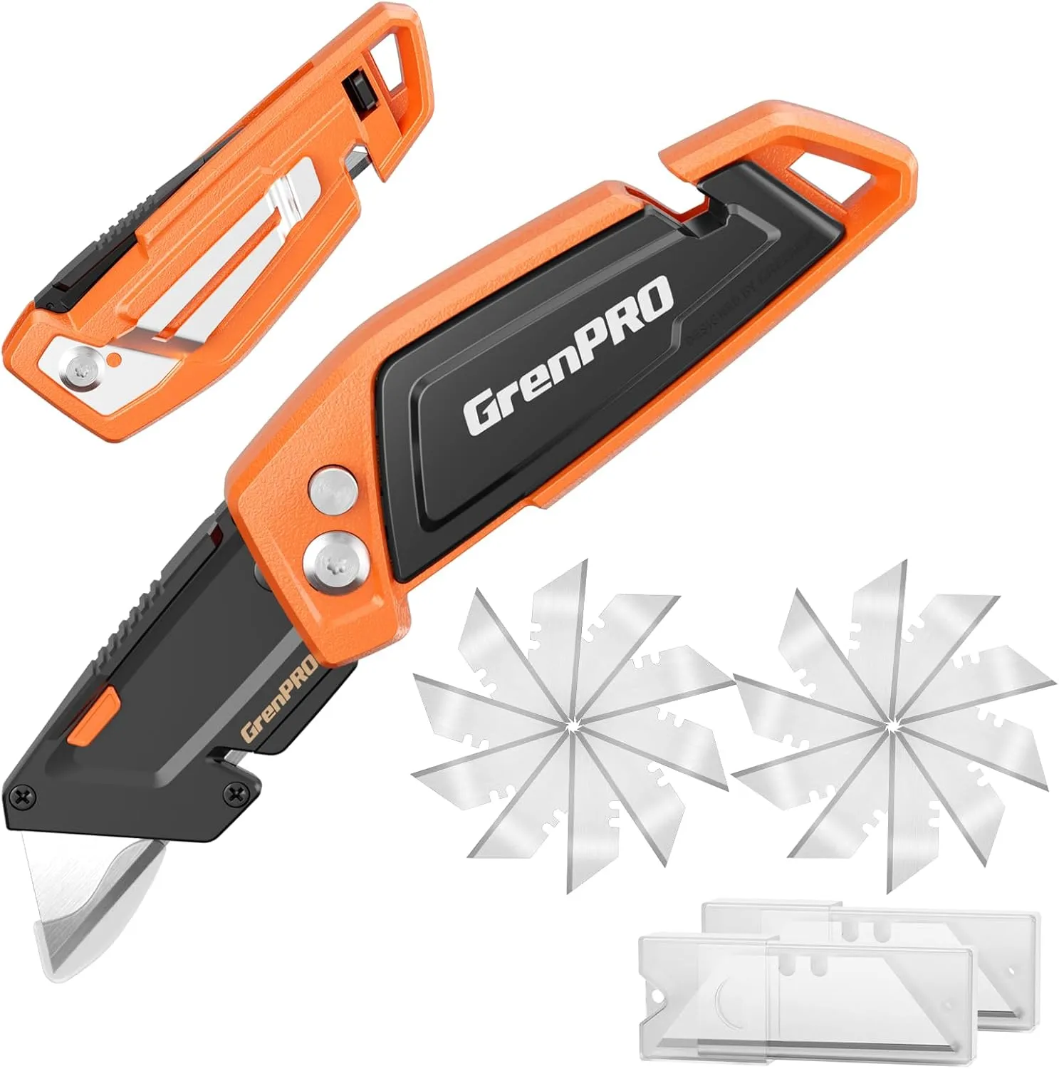 Utility Knife, Heavy Duty Box Cutter, Folding Knives with Blade Storage Design, Cutting Cardboard, Paper, Leather, Plastic, Rope, Boxes, Razor Box Opener with Extra 23PC Blades for Craft Tools