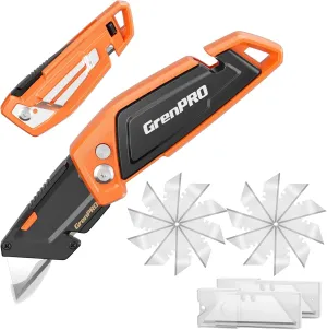 Utility Knife, Heavy Duty Box Cutter, Folding Knives with Blade Storage Design, Cutting Cardboard, Paper, Leather, Plastic, Rope, Boxes, Razor Box Opener with Extra 23PC Blades for Craft Tools