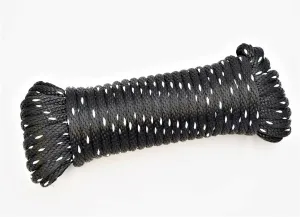 UTILITY ROPE, SOLID BRAID 3/8" x50ft., PREMIUM HIGH TENACITY BLACK w/WHITE, 3,000lb. TENSILE STRENGTH, TOW-DERBY-EQUSTRAIN-INDOOR-OUTDOOR-TOW-PULLING-BATTTLE-JUMP-MADE in USA