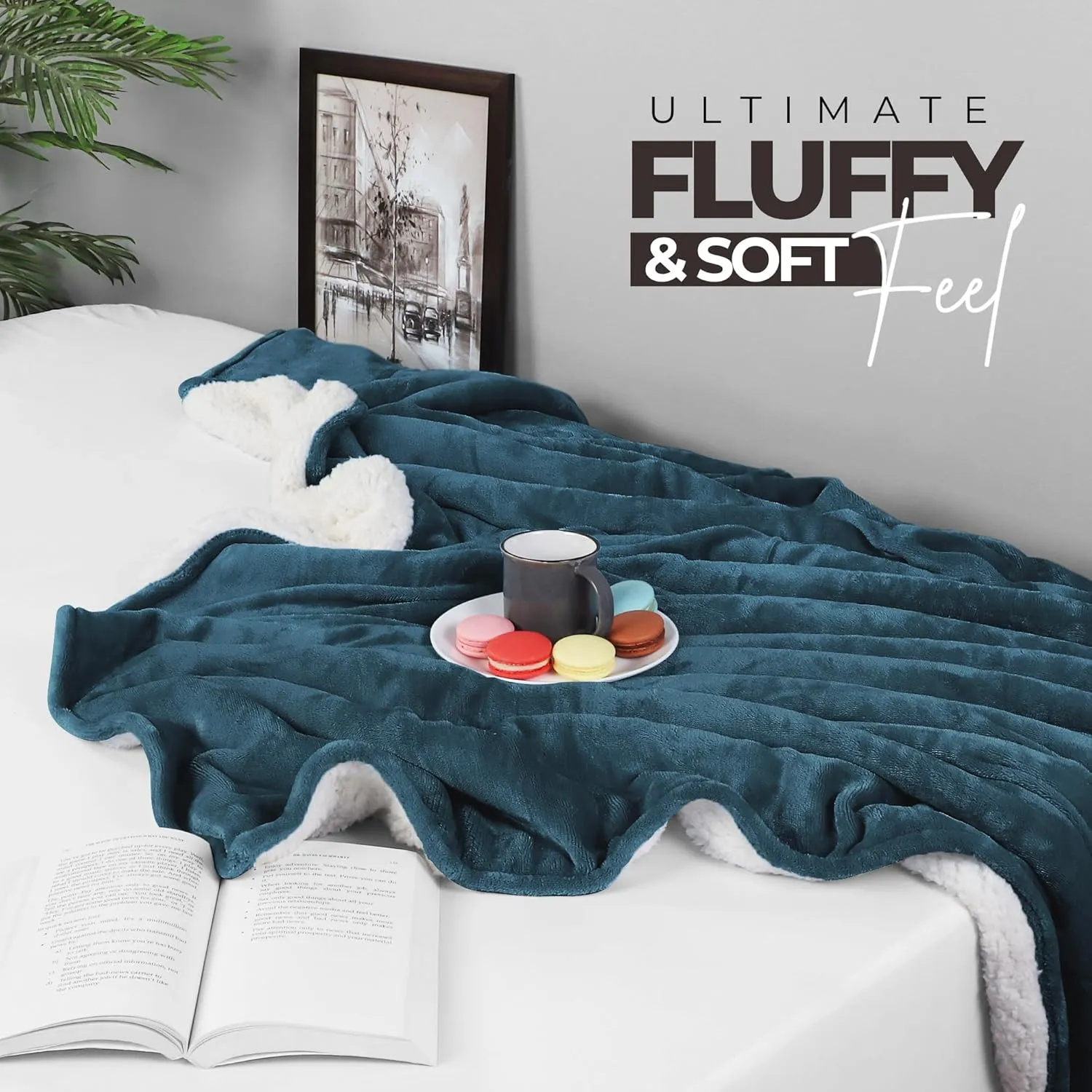 Utopia Bedding Sherpa Blanket Queen Size (Stone Blue, 90x90 Inches) - Soft Lightweight Plush Fleece Reversible Blanket for Bed, Sofa, Couch, Camping and Travel
