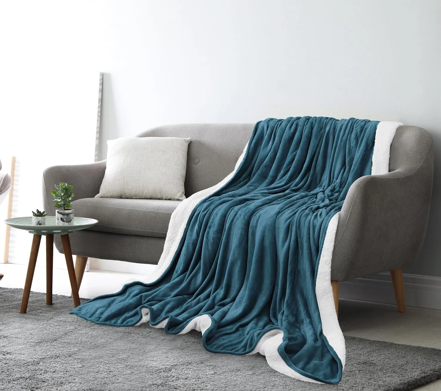 Utopia Bedding Sherpa Blanket Queen Size (Stone Blue, 90x90 Inches) - Soft Lightweight Plush Fleece Reversible Blanket for Bed, Sofa, Couch, Camping and Travel