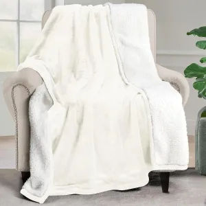 Utopia Bedding Sherpa Blanket Throw Size (Ivory, 50x60 Inches) - Soft Lightweight Plush Fleece Reversible Blanket for Bed, Sofa, Couch, Camping and Travel
