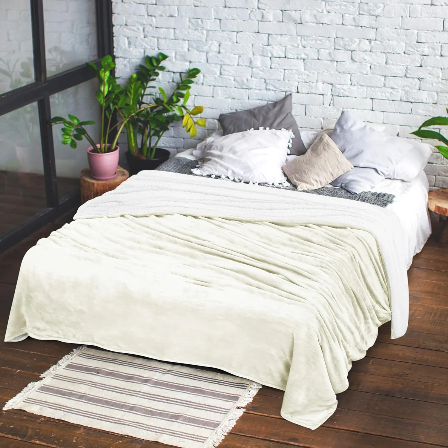 Utopia Bedding Sherpa Blanket Throw Size (Ivory, 50x60 Inches) - Soft Lightweight Plush Fleece Reversible Blanket for Bed, Sofa, Couch, Camping and Travel
