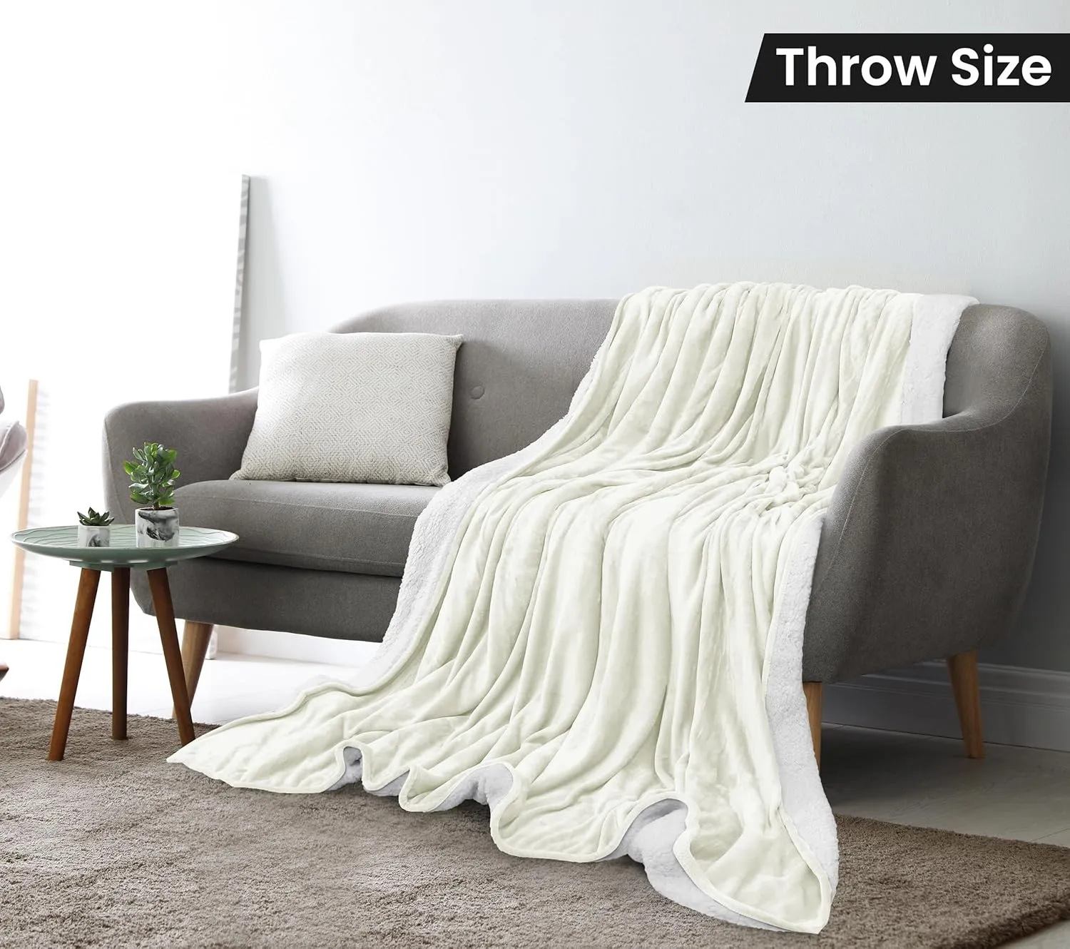 Utopia Bedding Sherpa Blanket Throw Size (Ivory, 50x60 Inches) - Soft Lightweight Plush Fleece Reversible Blanket for Bed, Sofa, Couch, Camping and Travel