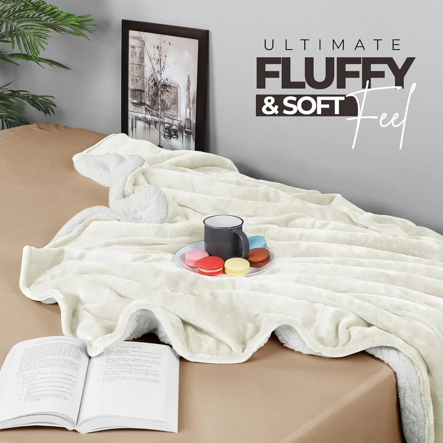 Utopia Bedding Sherpa Blanket Throw Size (Ivory, 50x60 Inches) - Soft Lightweight Plush Fleece Reversible Blanket for Bed, Sofa, Couch, Camping and Travel