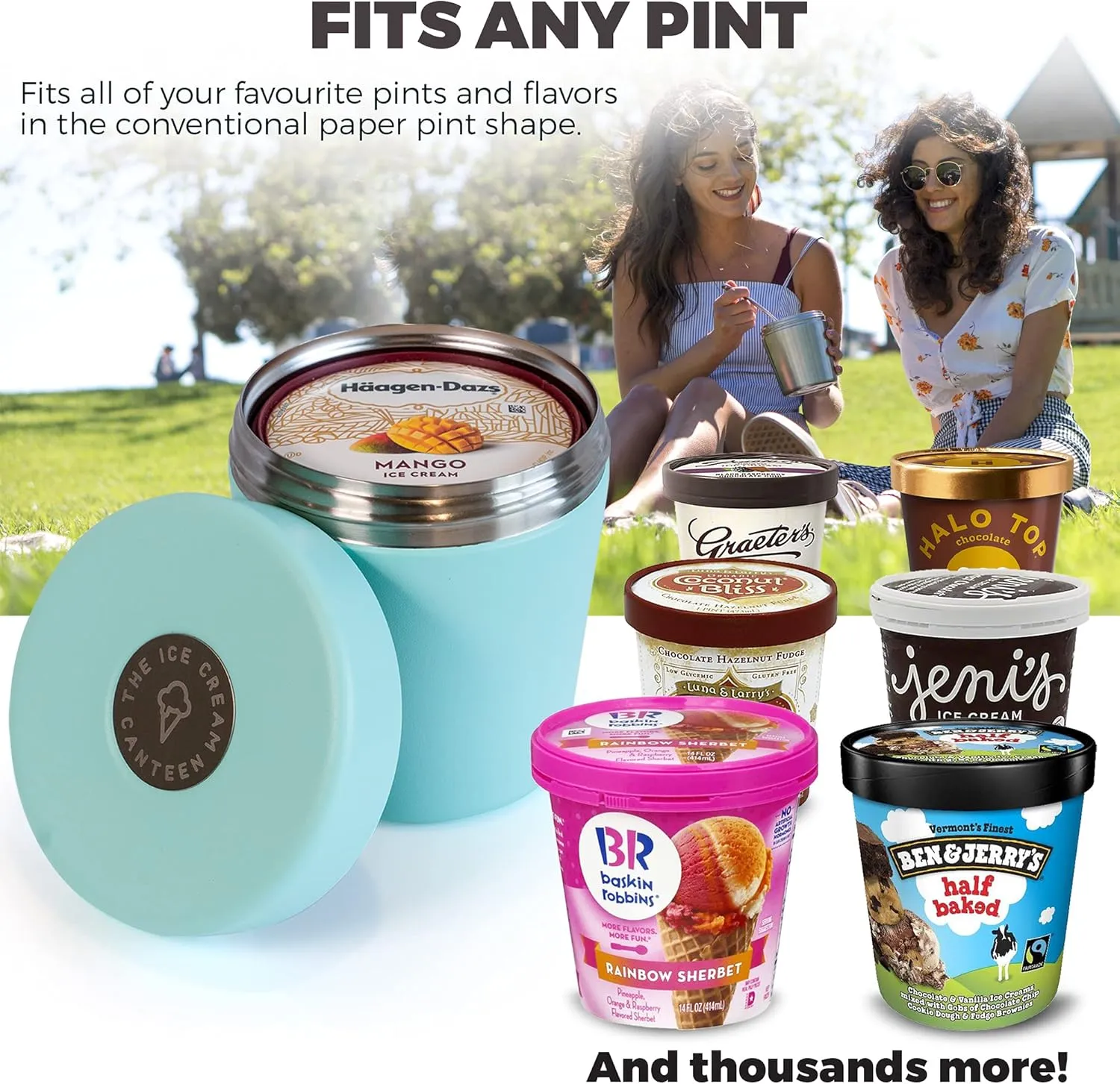 Vacuum Insulated Ice Cream Pint Cooler Keeps Frozen for hours enjoy ice cream anywhere (Stainless Steel)