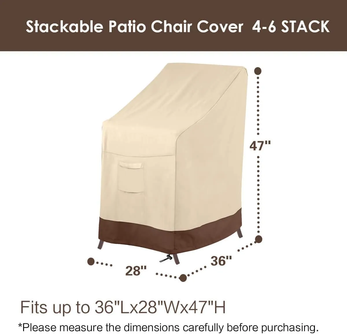 Vailge Stackable Patio Chair Cover,100% Waterproof Outdoor Chair Cover, Heavy Duty Lawn Patio Furniture Covers,Fits for 4-6 Stackable Dining Chairs,36" Lx28 Wx47 H,Beige&Brown