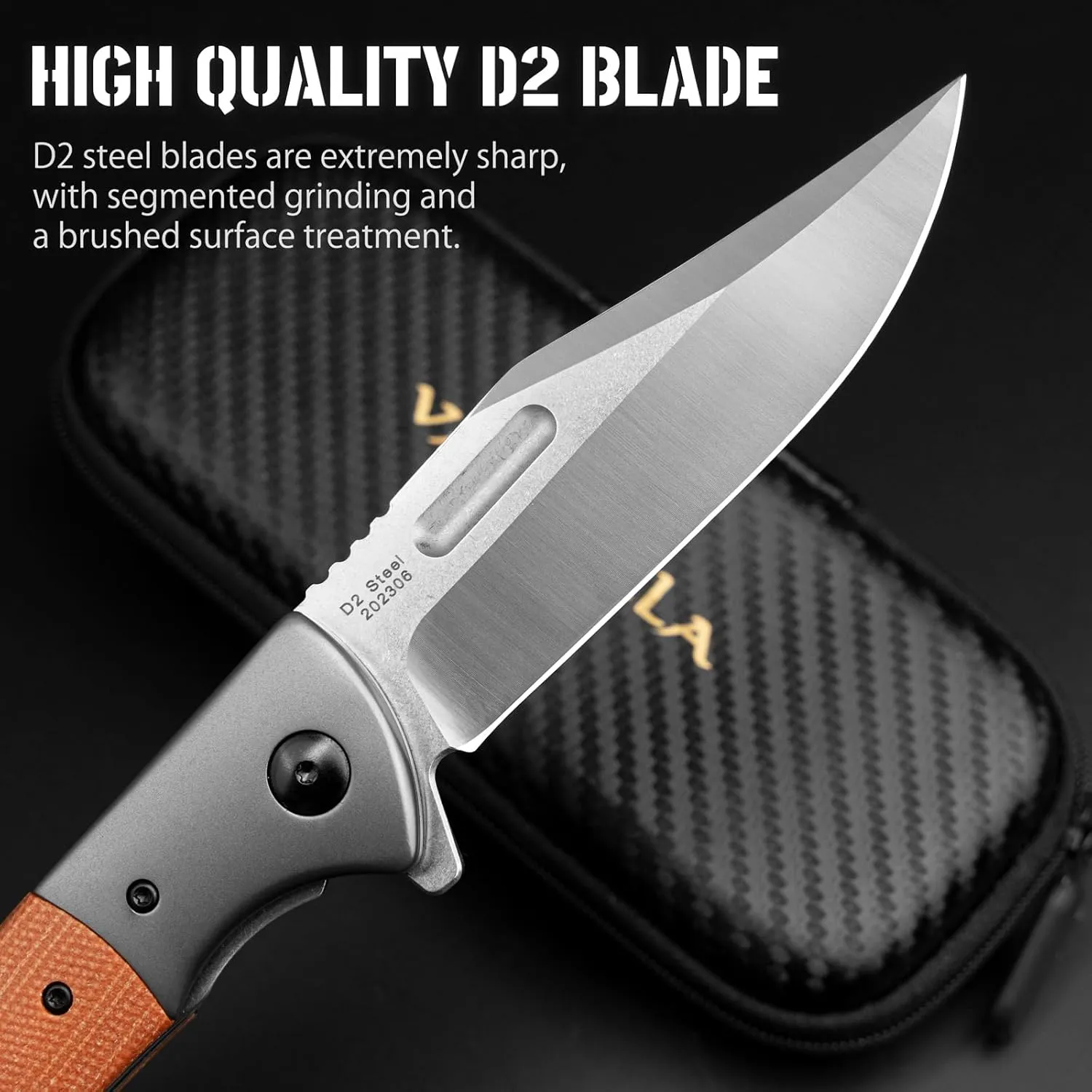 VALHALLA PTEROSAUR EDC Pocket Folding Knife, 3.9" D2 Steel Blade with Micarta Handle, Tactical Folding Knife for men, Cool Pocket Knife for Camping,Hunting, Bushcarft, Gifts for Men and women (BROWM)