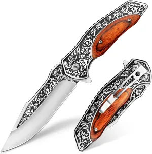 VALHALLA TREANT Pocket Knife, 3.6'' Sharp Blade Pocket Folding Knife, Cool EDC Knife with 3D Retro Embossed Pattern, Classic Pocket Knife For Men, Outdoor Camping Hiking