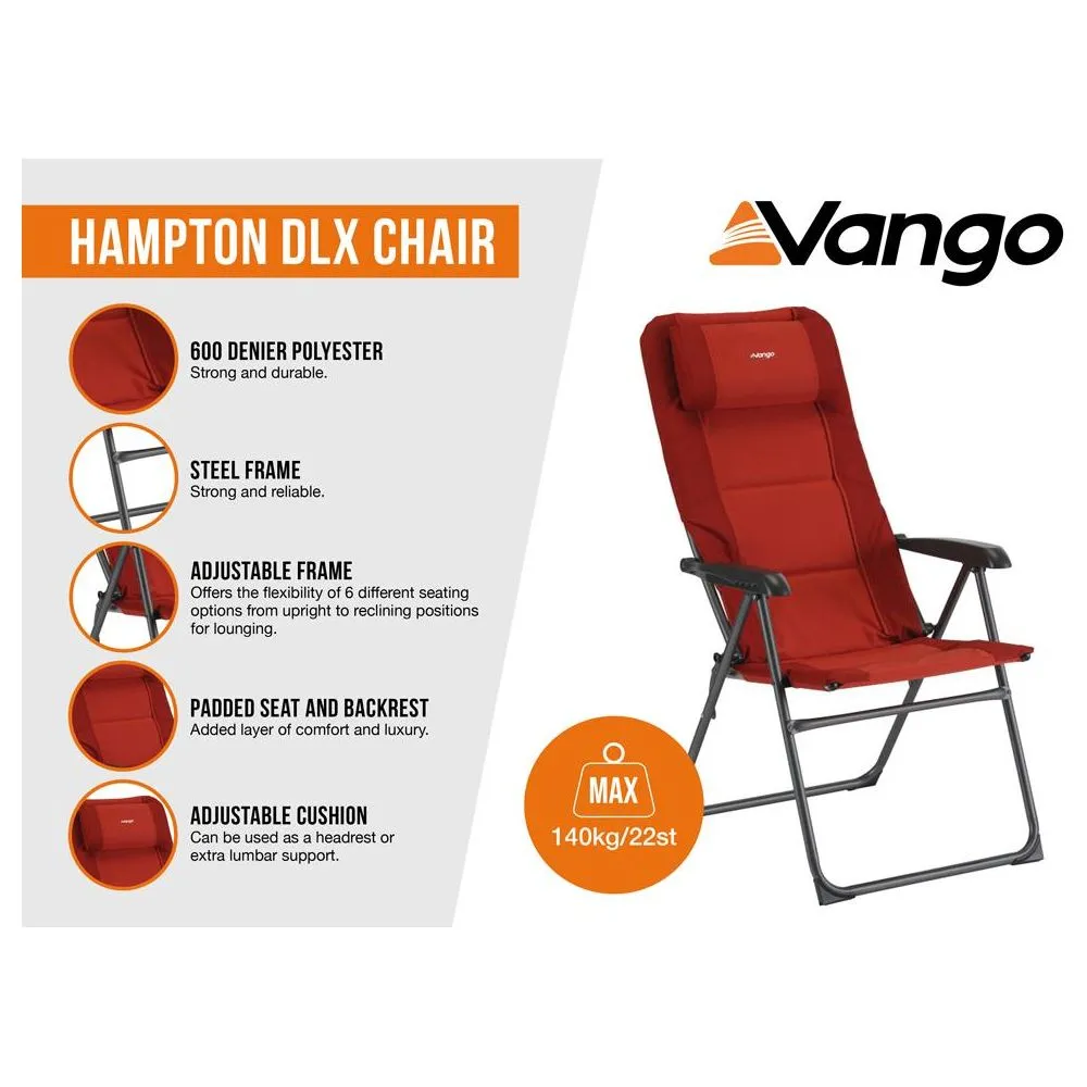 Vango Hampton DLX Lightweight Folding 7 Position Recline Camping Chair