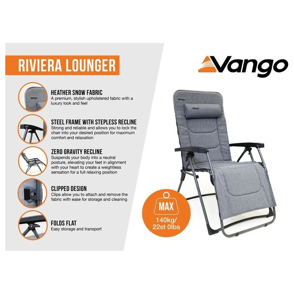 Vango Riviera Camping Lounger Heather Grey Chair
