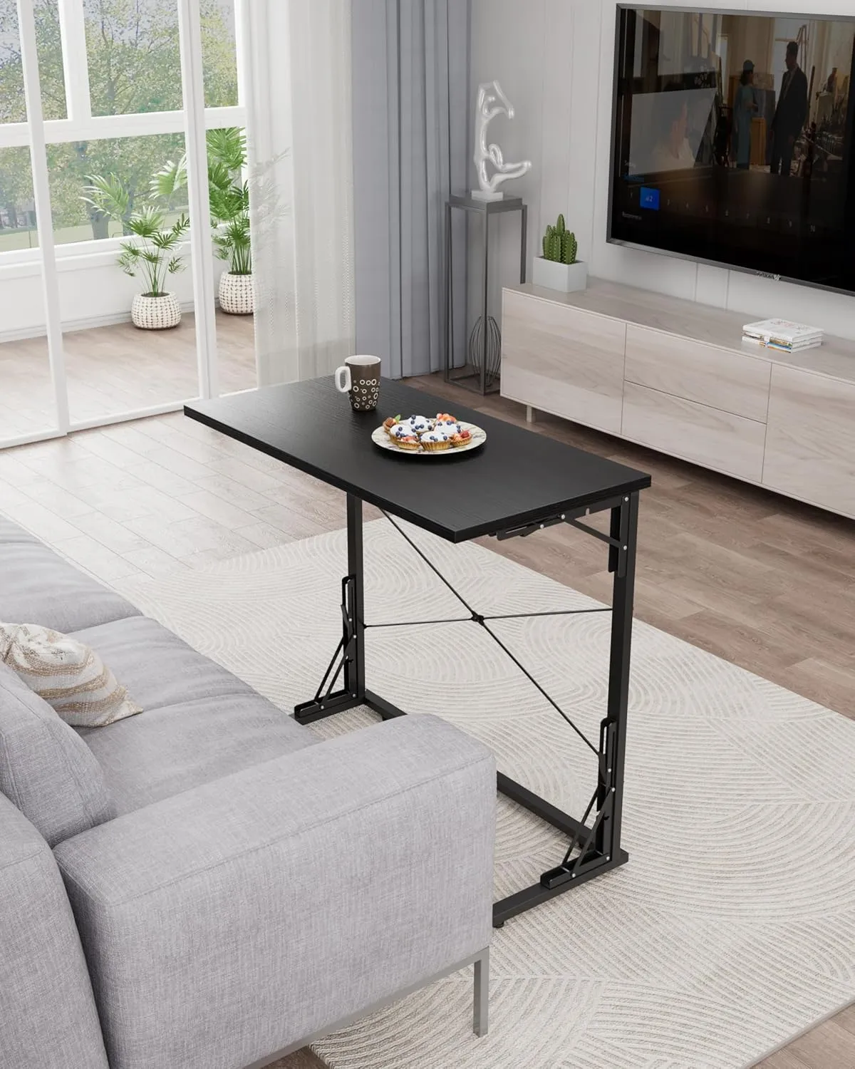 Vantic 31.5" Folding Desk, Foldable TV Tray Table for Eating on Couch, Extra Large TV Dinner Trays, Portable Fold Computer Writing Desk Table for Home Office, Black