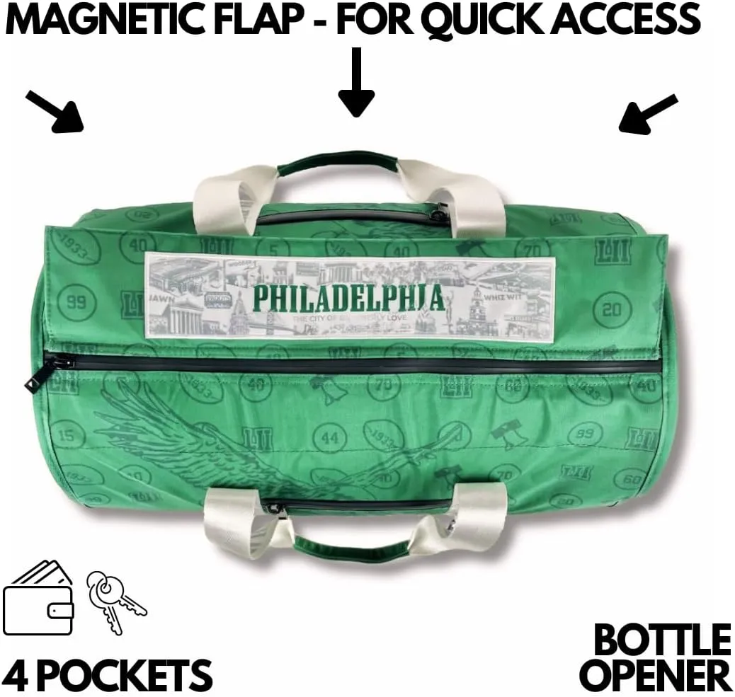 Varsity Cooler Philadelphia Travel Party Duffel & Cooler–30 Can Leakproof Insulated Tote Bag, Waterproof Soft compartment for Tailgating, Golf, Beach, Carry-On Luggage & Outdoor Sports