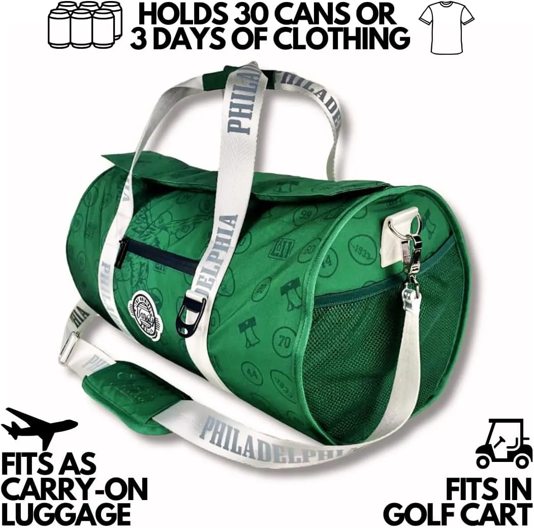 Varsity Cooler Philadelphia Travel Party Duffel & Cooler–30 Can Leakproof Insulated Tote Bag, Waterproof Soft compartment for Tailgating, Golf, Beach, Carry-On Luggage & Outdoor Sports