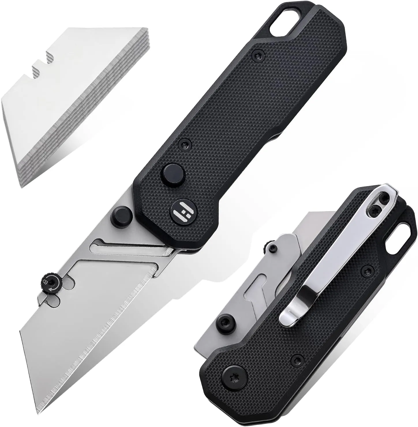 Vectron Folding Utility Knife with Extra 10Pcs SK2 Blades, EDC Box Cutters for Home, Office, Warehouse, Durable Razor Knife,Box Opener,Small Box Cutter with Belt/Pocket Clip, Black