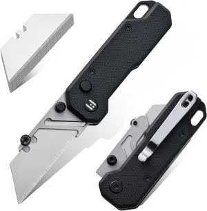 Vectron Folding Utility Knife with Extra 10Pcs SK2 Blades, EDC Box Cutters for Home, Office, Warehouse, Durable Razor Knife,Box Opener,Small Box Cutter with Belt/Pocket Clip, Black