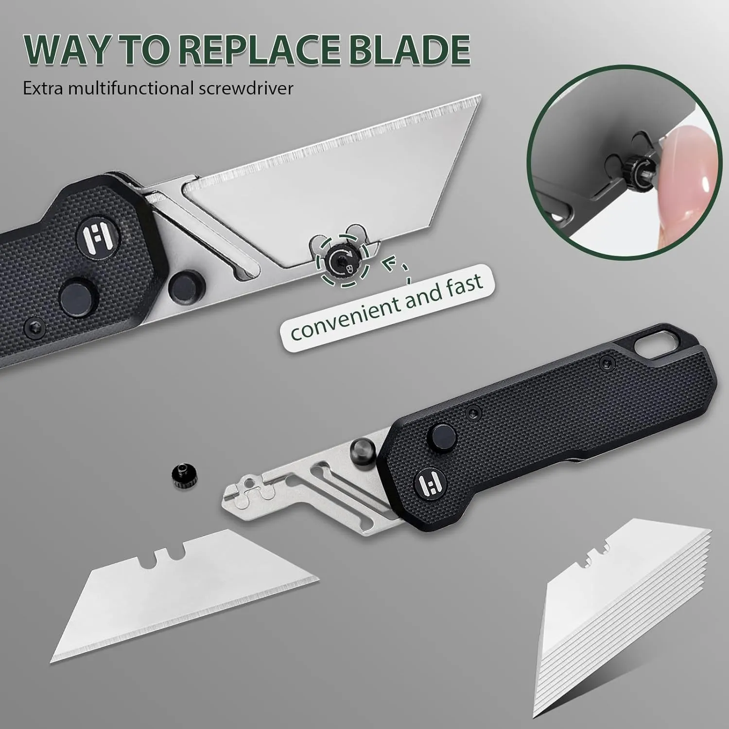 Vectron Folding Utility Knife with Extra 10Pcs SK2 Blades, EDC Box Cutters for Home, Office, Warehouse, Durable Razor Knife,Box Opener,Small Box Cutter with Belt/Pocket Clip, Black