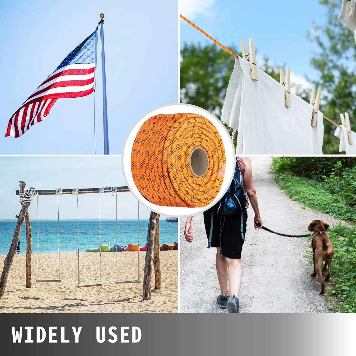 VEVOR 9/16 Inch Double Braid Polyester Rope 200 FT Nylon Pulling Rope 1100LBS High Force Polyester Load Sailing Rope(9/16In-200Ft)