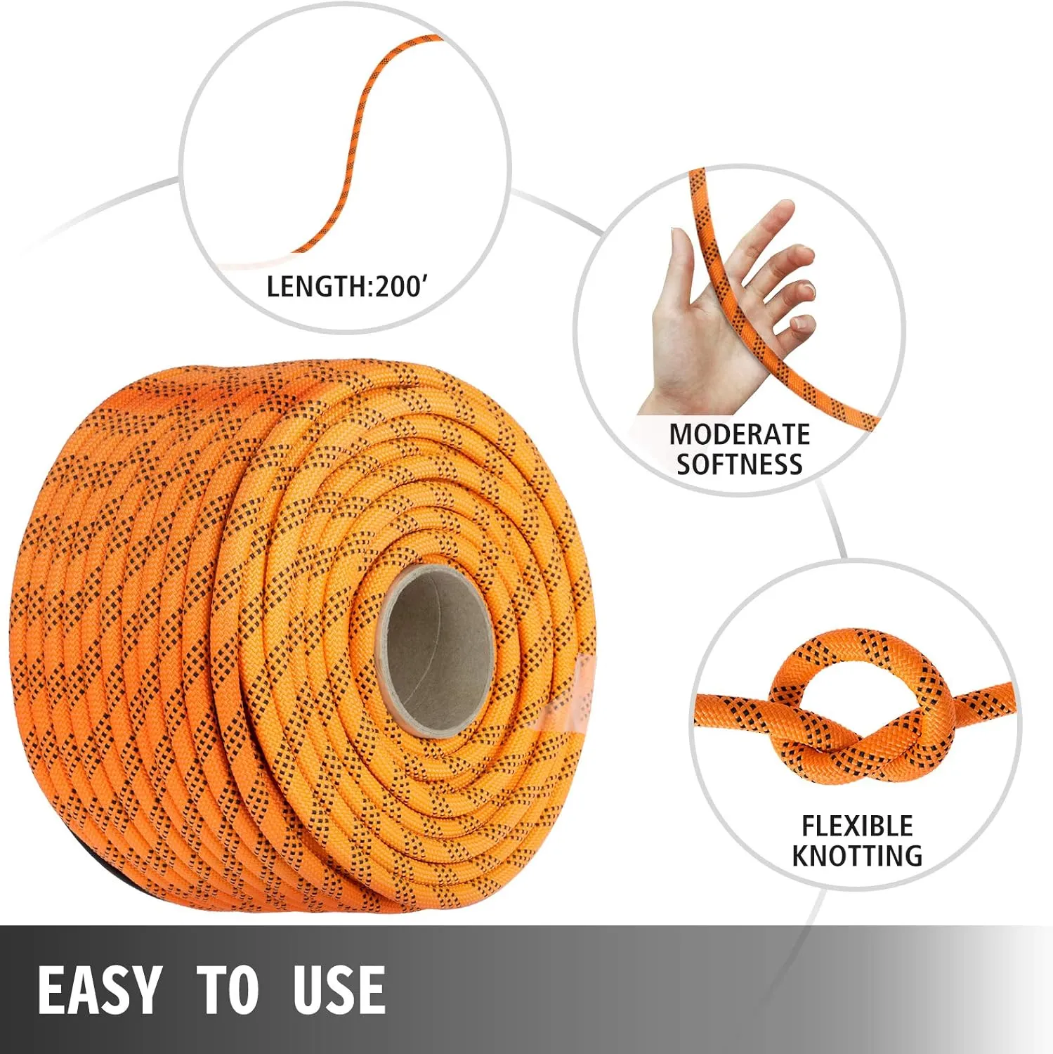 VEVOR 9/16 Inch Double Braid Polyester Rope 200 FT Nylon Pulling Rope 1100LBS High Force Polyester Load Sailing Rope(9/16In-200Ft)
