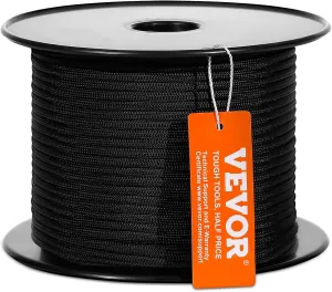 VEVOR Braided Nylon Rope, 3/16 in x 250 ft, 32 Strands, 720 LBS Breaking Strength Outdoor Climbing Rope, Arborist Tree Climbing Rigging Rope for Rock Hiking Camping Swing Rappelling Rescue, Black